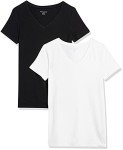 Amazon Essentials Women's 2-Pack Classic-Fit Short-Sleeve V-Neck T-Shirt, Black/White, Large