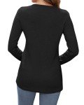 WNEEDU Women's Waffle Knit Tops Button Down V Neck Tunic Long Sleeve Henley Shirts 2024 New Casual Blouses Pure Black M