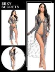 LOMON Women's Sheer Lace Kimono Robe - Gray