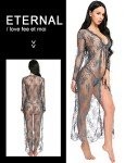 LOMON Women's Sheer Lace Kimono Robe - Gray