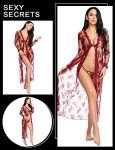 Wine Red Sheer Lace Gown and Kimono Robe