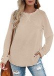 XIEERDUO Long Sleeve Shirt Women Crewneck Sweatshirt Fall Clothing Trendy 2024 Ladies Sweaters Tunic Tops Khaki X-Large