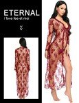 Wine Red Sheer Lace Gown and Kimono Robe