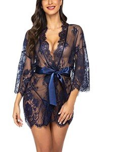 Avidlove Women's Lace Kimono Robe Nightgown - Navy