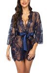 Avidlove Women's Lace Kimono Robe Nightgown - Navy