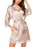 Silky Lace Trim Short Kimono Robe for Women