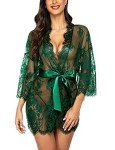 Avidlove Women's Dark Green Lace Kimono Robe