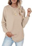 XIEERDUO Long Sleeve Shirt Women Crewneck Sweatshirt Fall Clothing Trendy 2024 Ladies Sweaters Tunic Tops Khaki X-Large
