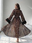 Leopard Print Sheer Kimono Robe for Women