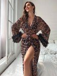 Leopard Print Sheer Kimono Robe for Women