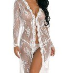 Sheer Lace Kimono Robe & Babydoll Nightgown
