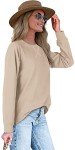 XIEERDUO Long Sleeve Shirt Women Crewneck Sweatshirt Fall Clothing Trendy 2024 Ladies Sweaters Tunic Tops Khaki X-Large