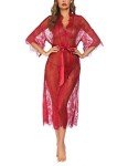 Avidlove Women's Sheer Lace Kimono Nightgown - Wine Red