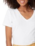 Amazon Essentials Women's 2-Pack Classic-Fit Short-Sleeve V-Neck T-Shirt, Black/White, Large
