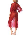 Avidlove Women's Sheer Lace Kimono Nightgown - Wine Red