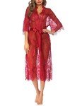 Avidlove Women's Sheer Lace Kimono Nightgown - Wine Red