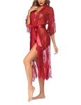 Avidlove Women's Sheer Lace Kimono Nightgown - Wine Red