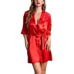 Red Satin Kimono Robe for Women - Large