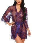 Avidlove Women's Lace Kimono Nightgown - Purple