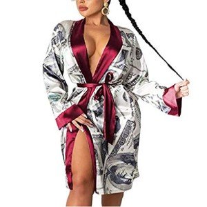 Women's Dollar Print Satin Kimono Robe - Red