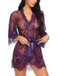 Avidlove Women's Lace Kimono Nightgown - Purple