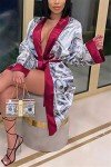 Women's Dollar Print Satin Kimono Robe - Red