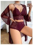 Verdusa Women's Floral Lace Lingerie Set with Kimono