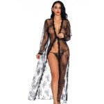 Black Lace Kimono Robe and Babydoll Nightgown