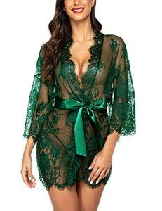 Avidlove Women's Dark Green Lace Kimono Robe