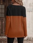 Zeagoo Womens Waffle Knit Shirts Casual Crewneck Long Sleeve Tunics Tops Colorblock Tunics Blouses Winter Casual Loose Tops Fall Tops,Caramel XL