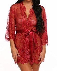 Lace Kimono Robe & Babydoll Nightgown Set