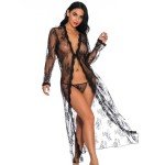 Black Lace Kimono Robe and Babydoll Nightgown