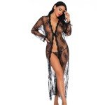 Black Lace Kimono Robe and Babydoll Nightgown