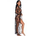 Black Lace Kimono Robe and Babydoll Nightgown