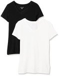 Amazon Essentials Women's 2-Pack Classic-Fit Short-Sleeve V-Neck T-Shirt, Black/White, Large