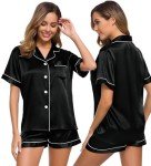 SWOMOG Women's Silk Satin Pajama Set - Black