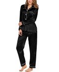 Black Satin Silk Pajamas Set for Women