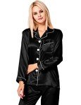 Black Satin Silk Pajamas Set for Women