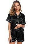 SWOMOG Women's Silk Satin Pajama Set - Black
