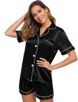SWOMOG Women's Silk Satin Pajama Set - Black
