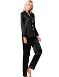 Black Satin Silk Pajamas Set for Women