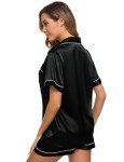 SWOMOG Women's Silk Satin Pajama Set - Black