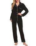 Ekouaer Women's Long Cotton Pajama Set - Black