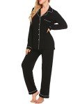Ekouaer Women's Long Cotton Pajama Set - Black