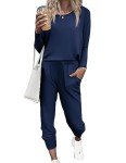 Ekouaer Women's Casual Pajama Set - Navy Blue
