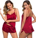 SWOMOG Women's Red Satin 4-Piece Pajama Set