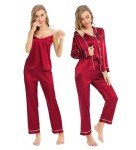 SWOMOG Women's Red Satin 4-Piece Pajama Set
