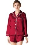 SWOMOG Women's Red Satin 4-Piece Pajama Set