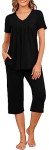 LAOLASI Women's Black Short Sleeve Pajama Set