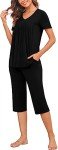 LAOLASI Women's Black Short Sleeve Pajama Set